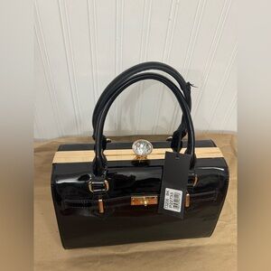 Elegant Black Glossy Satchel | Party | Holidays | Gift | NWT